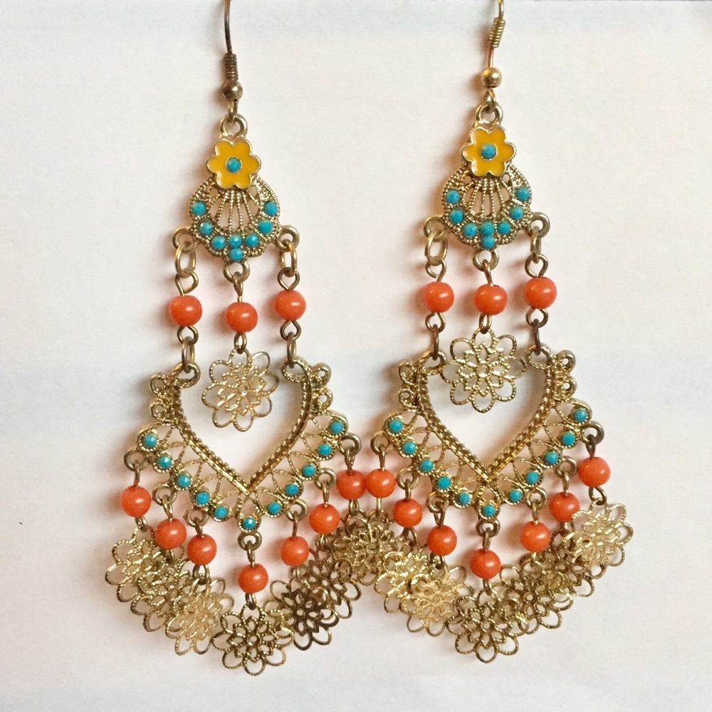 Gold Boho Chandelier Earrings